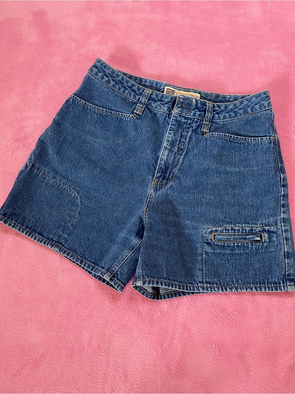 Vintage Faded Glory High Waisted Denim Utility Shorts Dark Wash 90s Style 8